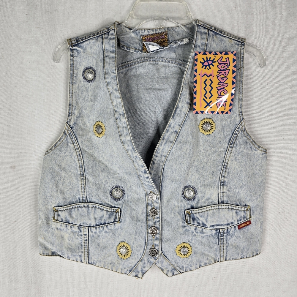 Vintage Jordache 80s 90s Denim Acod Wash Womens Medium Token Buttons Vest